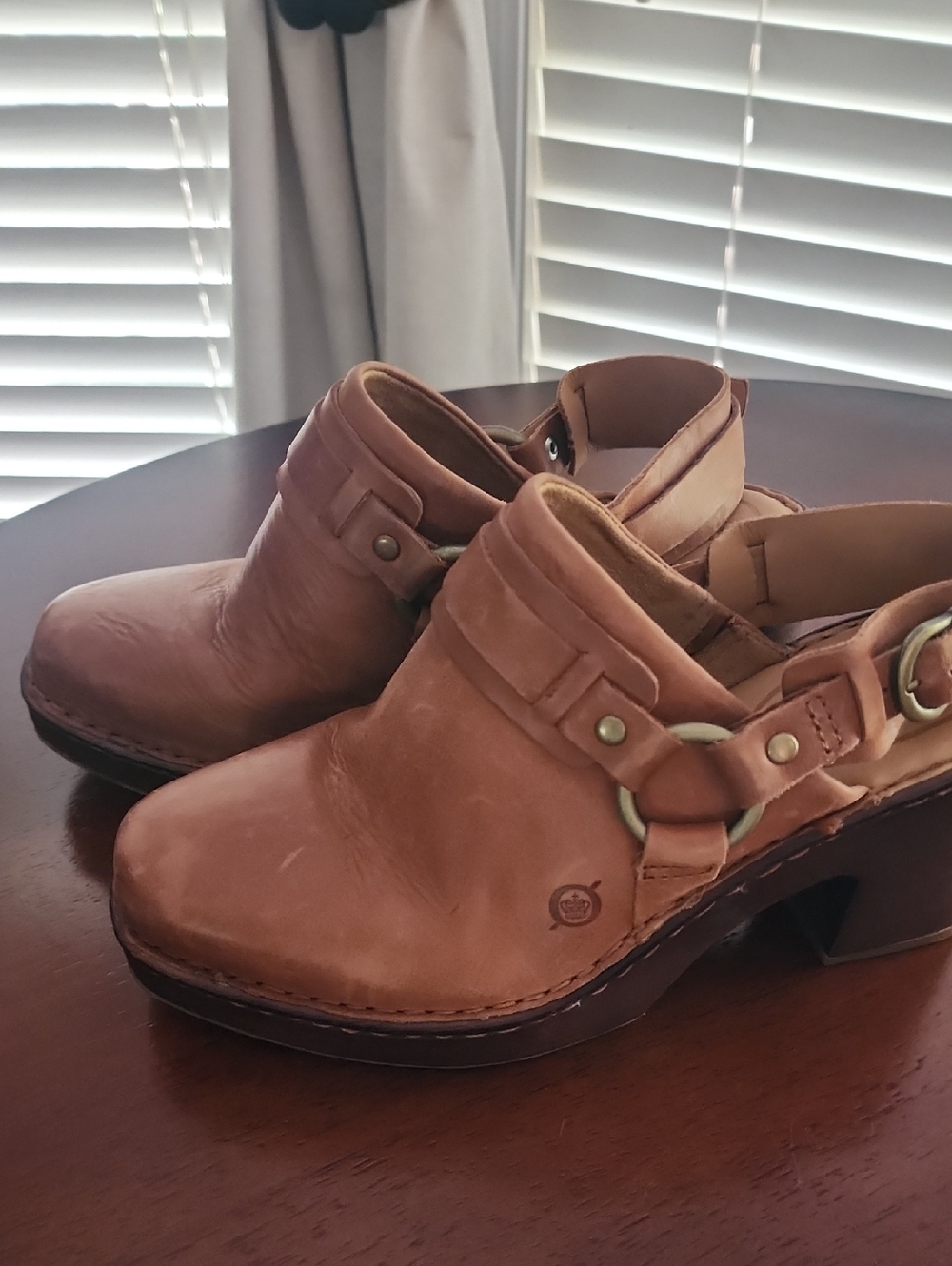 Born Tan Leather Slingback Clog Mules